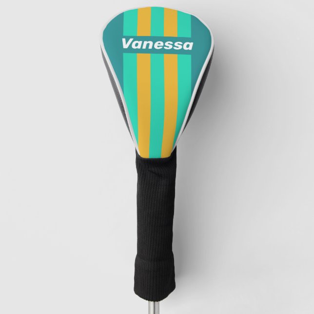 Funda Para Palo De Golf Marinas Soleadas Rayas Finas con Nombre (Anverso)
