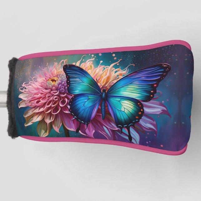Funda Para Palo De Golf Mariposa azul y Dahlia (Anverso)