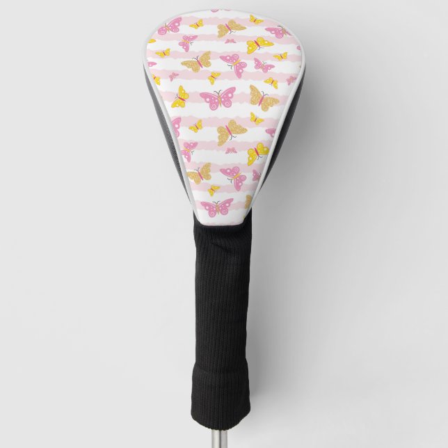 Funda Para Palo De Golf Mariposa dorada y rosa (Anverso)