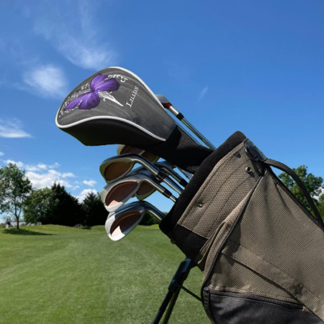 Funda Para Palo De Golf Mariposa Rustica Púrpura Personalizada (Purple Rustic Butterfly Personalized Golf Head Cover)
