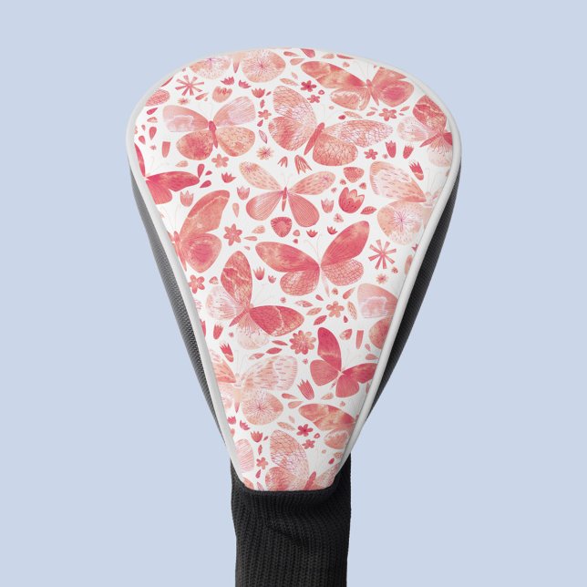Funda Para Palo De Golf Mariposas Acuarela Coral Rosa (Coral peach pink butterfly pattern watercolor golf head cover)