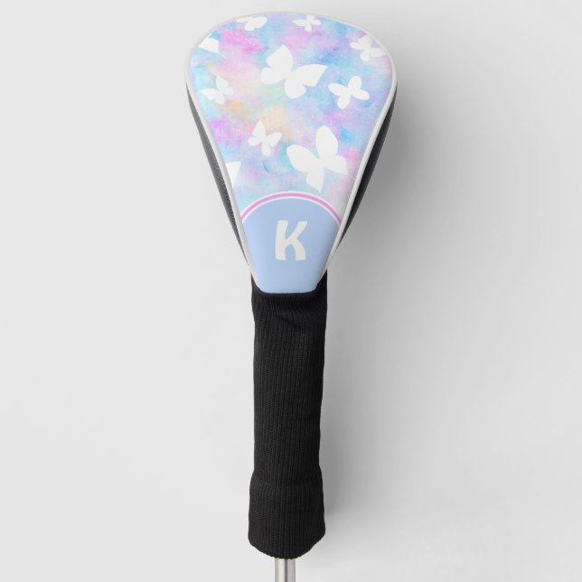Funda Para Palo De Golf Mariposas blancas con flores azules y rosas (Anverso)