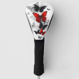 Funda Para Palo De Golf Mariposas Morpho voladoras negras y rojas