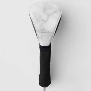 Funda Para Palo De Golf Mármol blanco con el nombre personalizado del guió