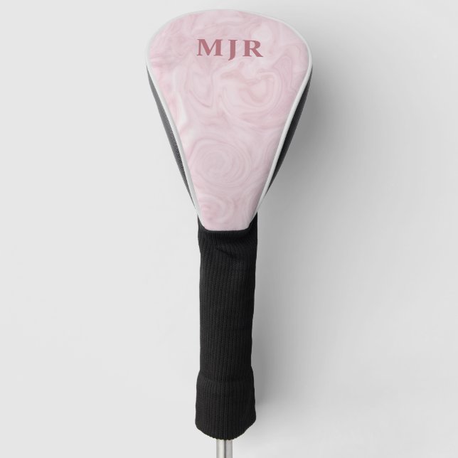 Funda Para Palo De Golf Mármol de oro Rosa | Monograma personalizado (Anverso)