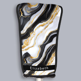Funda Para Palo De Golf Mármol Personalizado Negro Blanco Oro Moderno