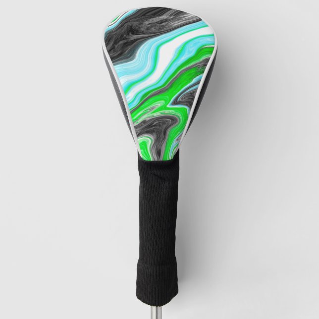 Funda Para Palo De Golf Mármol verde animado y azul como los Swirls (Anverso)