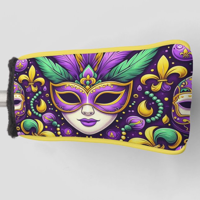 Funda Para Palo De Golf Máscara/cuentas de Mardi Gras/fleur de lis (Anverso)