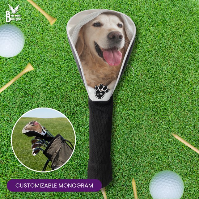 Funda Para Palo De Golf Mascota familiar foto monólogo (Stylish pet photo Golf Driver Head Cover with Customizable Monogram. Perfect for Golfer Gifts.)