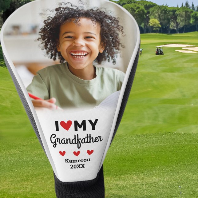 Funda Para Palo De Golf Me encanta mi abuelo foto nombre nieto (I Heart Love My Grandfather Photo Name Grandchild Golf Head Cover)
