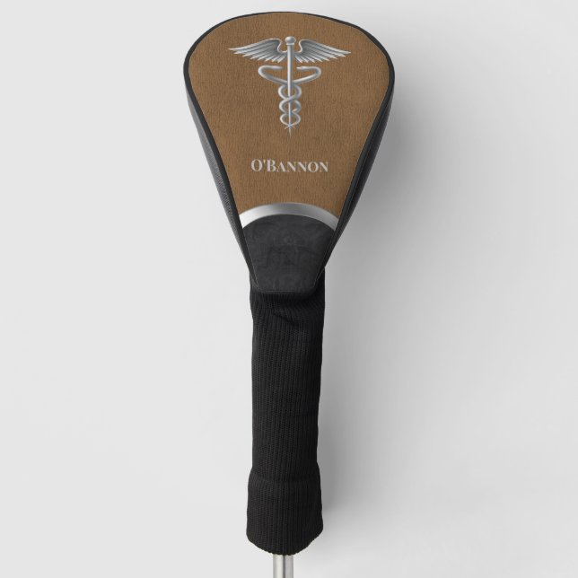 Funda Para Palo De Golf Médica marrón y negro de Caduceus personalizado (Anverso)