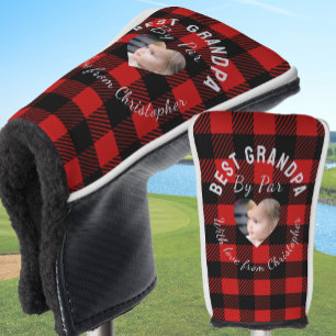 Funda Para Palo De Golf Mejor abuelo personalizado foto de niños rojo cuad
