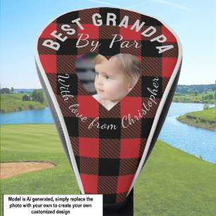 Funda Para Palo De Golf Mejor abuelo personalizado foto de niños rojo cuad