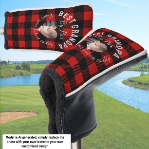 Funda Para Palo De Golf Mejor abuelo personalizado foto de niños rojo cuad