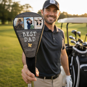 Funda Para Palo De Golf Mejor Papá de Madera Rústica 3 Colaje de Fotos Rec
