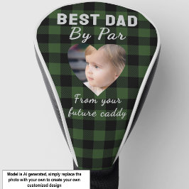 Funda Para Palo De Golf Mejor Papá Foto Personalizada de Niños Plaid Verde