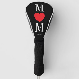 Funda Para Palo De Golf Minimalista Mamá de negro y blanco con corazón roj