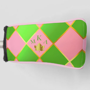 Funda Para Palo De Golf Moda Estilo Argyle Monogramado Pink y Green Put