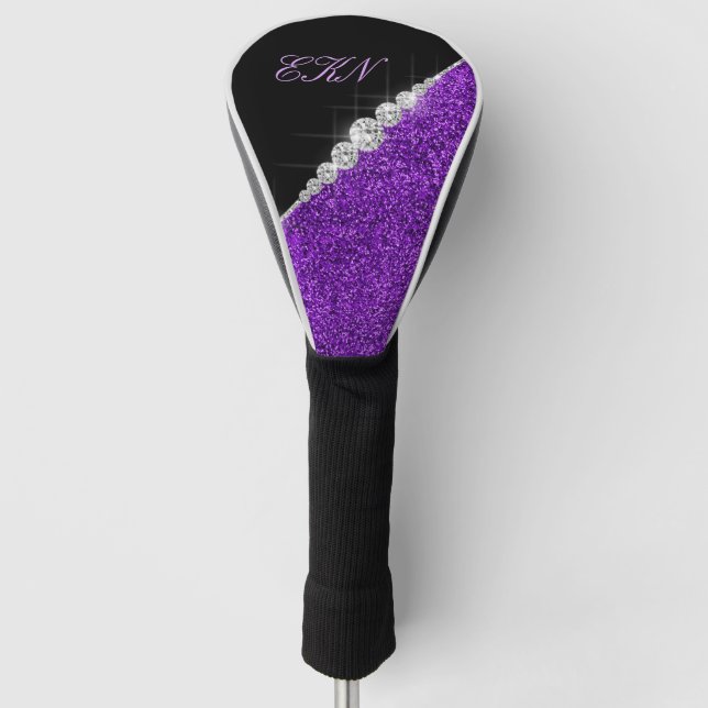 Funda Para Palo De Golf Moda Monograma Purpurina púrpura Diamantes (Anverso)