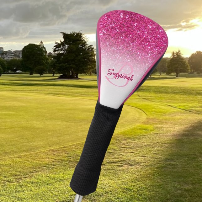 Funda Para Palo De Golf Moda Monograma Purpurina rosa Ombre Nombre (Subido por el creador)