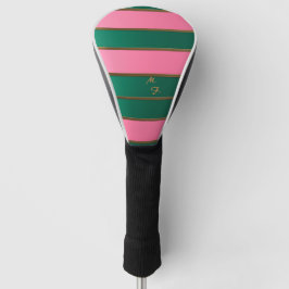 Funda Para Palo De Golf Moda Monogramada Negrita Negrita Rosa & Verde, Ban