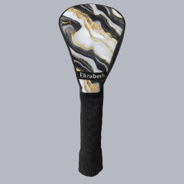 Funda Para Palo De Golf Modern Black White Gold Marble Personalized