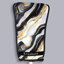 Funda Para Palo De Golf Modern Black White Gold Marble Personalized