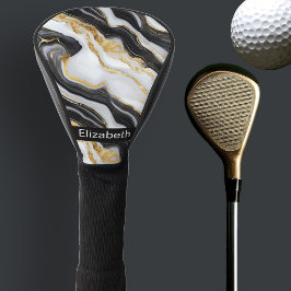 Funda Para Palo De Golf Modern Black White Gold Marble Personalized