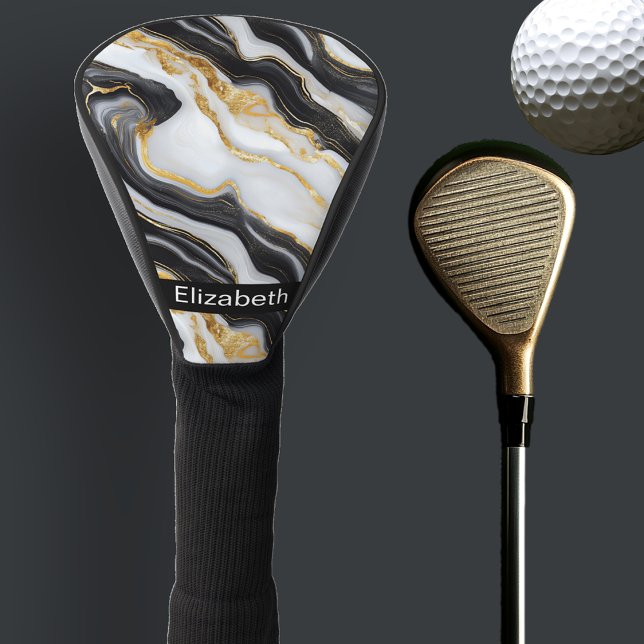 Funda Para Palo De Golf Modern Black White Gold Marble Personalized (Subido por el creador)