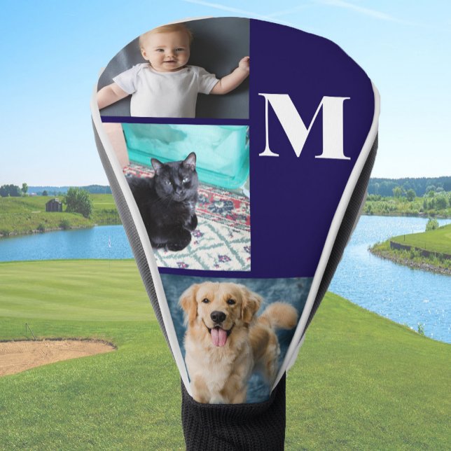 Funda Para Palo De Golf Modern Blue Custom Photo Template Monogram (Subido por el creador)