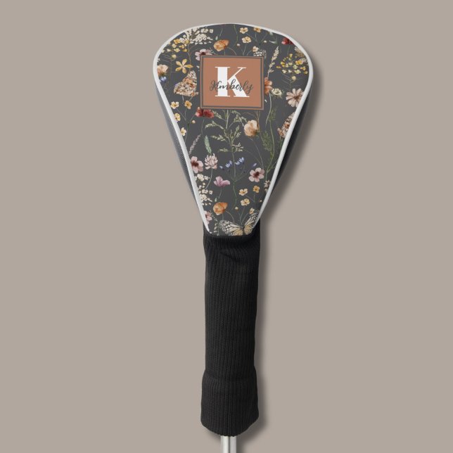 Funda Para Palo De Golf Modern Boho Floral Monogram Name (Subido por el creador)