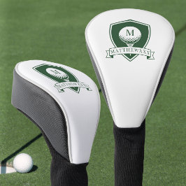 Funda Para Palo De Golf Modern Dark Green and White Initial Name Monogram