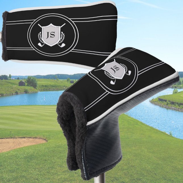 Funda Para Palo De Golf Modern Elegant Black Custom Monogram (Subido por el creador)