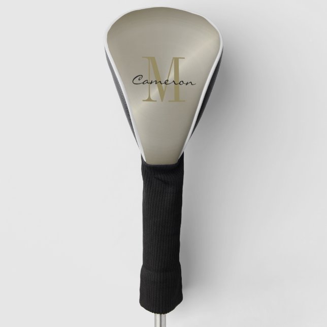 Funda Para Palo De Golf Modern Elegant Gold On Silver  Personalized Gift (Anverso)