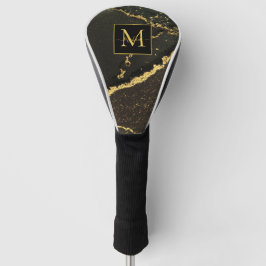 Funda Para Palo De Golf Modern Gold and Black Marbled Monogram