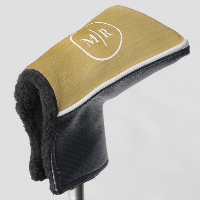 Funda Para Palo De Golf Modern Gold metallic Monogram Golf (Anverso 3/4)