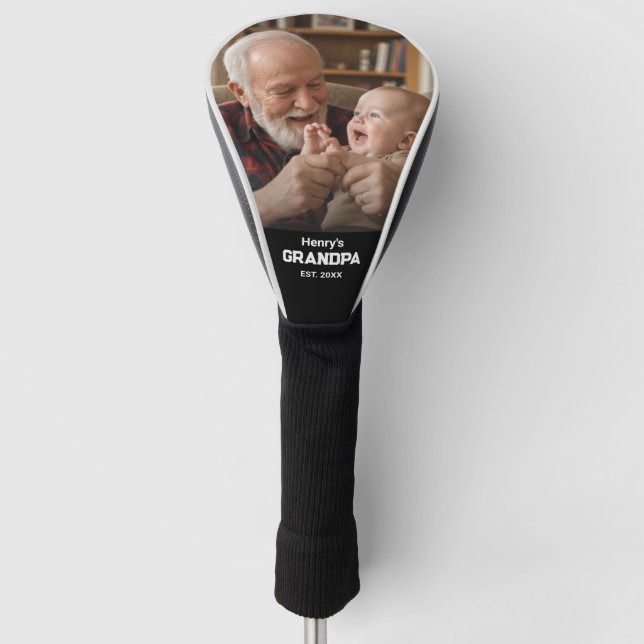 Funda Para Palo De Golf Modern Grandpa Est. Name Year Photo Black (Anverso)