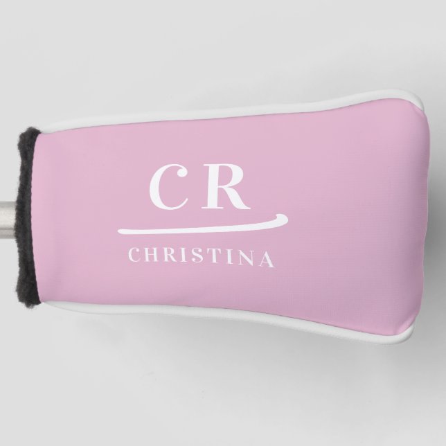 Funda Para Palo De Golf Modern Monogram Feminine Pink Putter (Anverso)