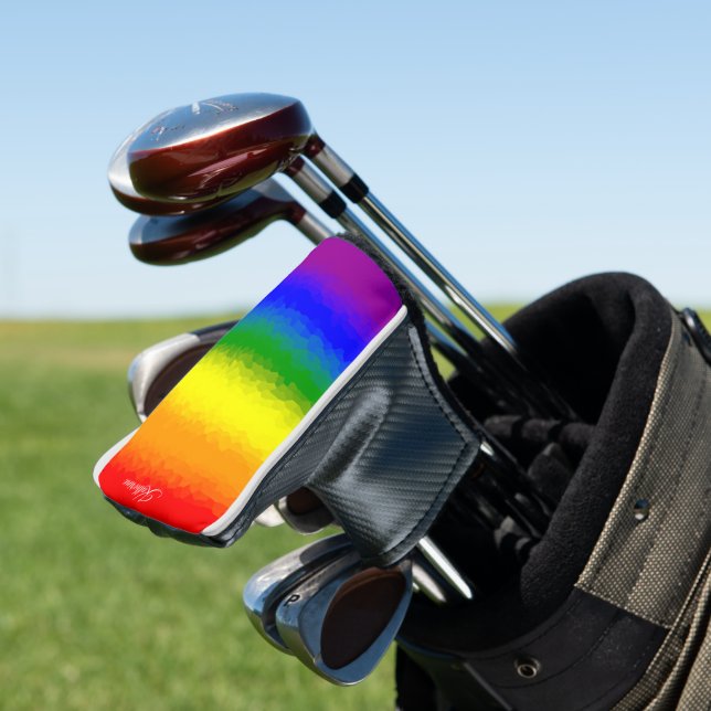 Funda Para Palo De Golf Modern Rainbow Mosaic Script Name (In Situ)