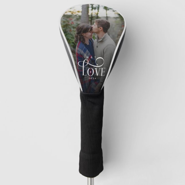 Funda Para Palo De Golf Modern Script Love Custom Engaged Couples Photo (Anverso)
