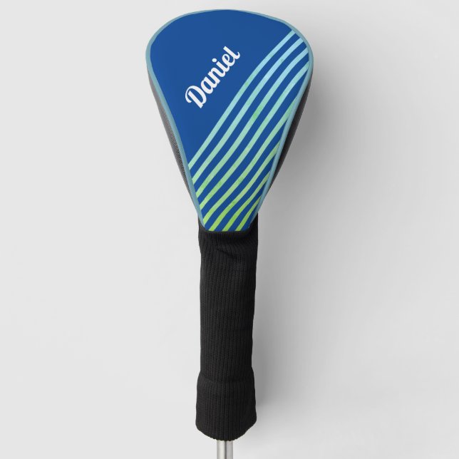 Funda Para Palo De Golf Modernas rayas verticales azules de moda Golfer Lo (Anverso)
