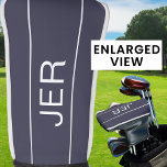 Funda Para Palo De Golf Moderno Club Blue Classic Monogramado Deportes<br><div class="desc">Haga una declaración y mantenga a sus clubes de golf seguros con estilo con nuestro velo de golf. Compre nuestra colección integrada de colores coordinados y accesorios de golf. Las iniciales modernas personalizadas personalizados se agregan a un fondo azul oscuro con un tipo de letra sombreada en blanco. ¡Asegúrate de...</div>
