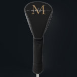 Funda Para Palo De Golf Moderno Monograma de Oro Negro Girly Elegant Scrip<br><div class="desc">Moderno Monograma de Oro Negro Girly Elegante Script Tapa de Cabeza de Golf</div>