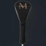 Funda Para Palo De Golf Moderno Monograma de Oro Negro Girly Elegant Scrip<br><div class="desc">Moderno Monograma de Oro Negro Girly Elegante Script Tapa de Cabeza de Golf</div>