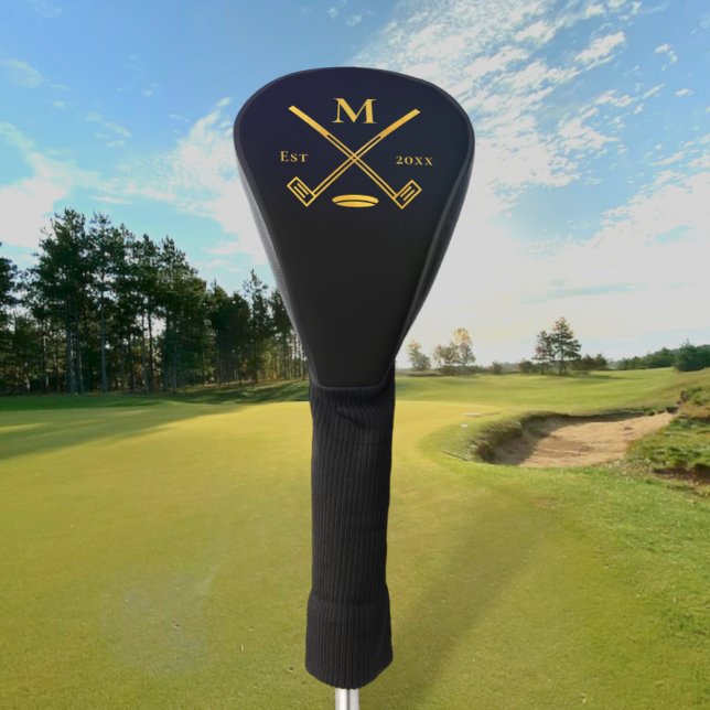 Funda Para Palo De Golf Moderno Monograma Negro + Relieve metalizado dorad (Subido por el creador)