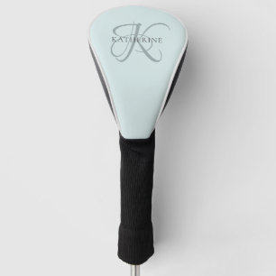 Funda Para Palo De Golf Moderno y elegante guión de monograma Aqua Blue