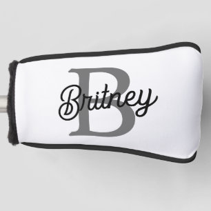 Funda Para Palo De Golf Moderno y elegante nombre de monograma guión gris 