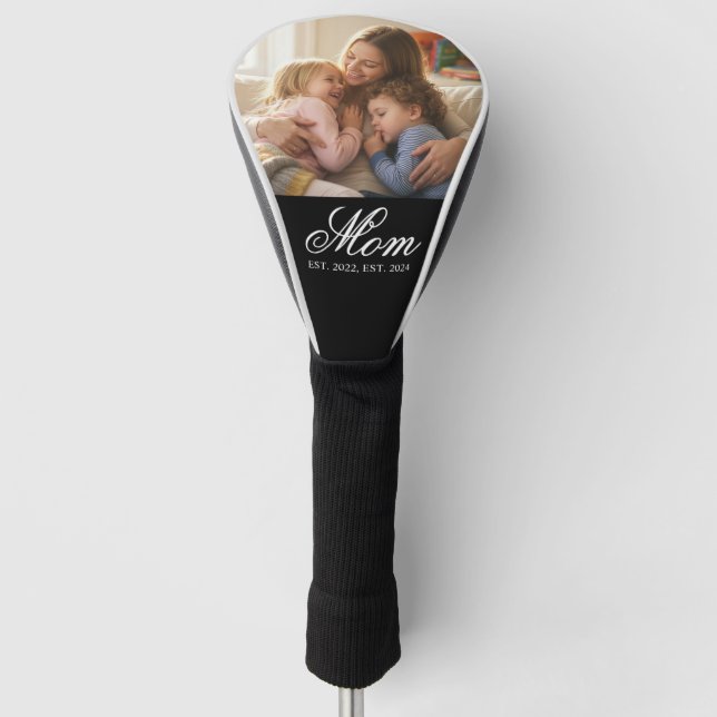 Funda Para Palo De Golf Mom Established White Elegant Script Photo (Anverso)