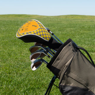 Funda Para Palo De Golf Monograma a cuadros gris y amarillo mostaza