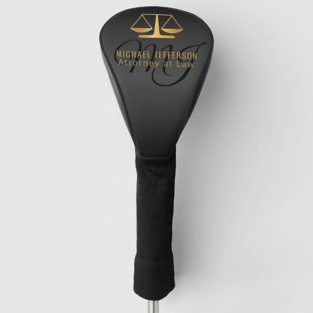 Funda Para Palo De Golf Monograma, abogado en la ley - negro y oro (Anverso)